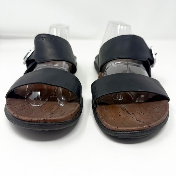 Merrell Around Town Buckle Sandals Women's 10 Black Slide Leather Two-Strap - Picture 3 of 10